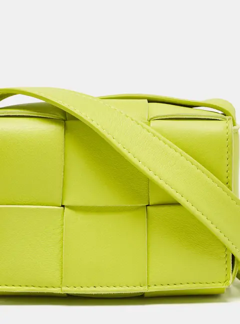 Bottega Veneta Neon Green Intrecciato Leather Mini Candy Cassette Crossbody Bag