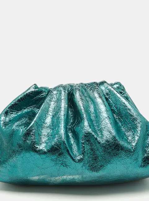 Bottega Veneta Metallic Green Leather Teen Pouch Clutch