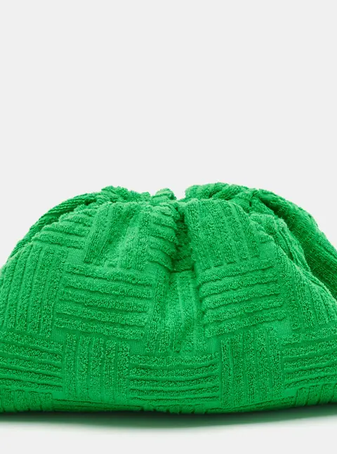 Bottega Veneta Green Terrycloth Fabric Classic The Pouch Clutch