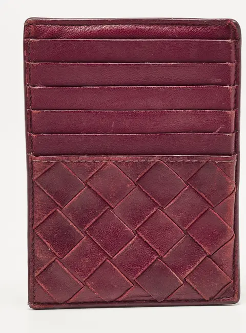 Bottega Veneta Burgundy Intrecciato Leather Zip Card Holder