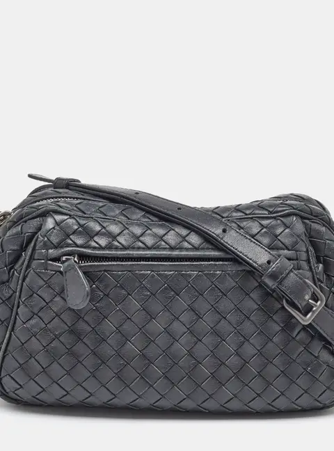 Bottega Veneta Black Intrecciato Leather Crossbody Bag