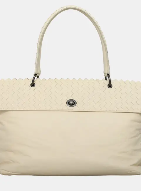 Bottega Veneta Intrecciato Top Handle Off-White Leather Top Handle Bag