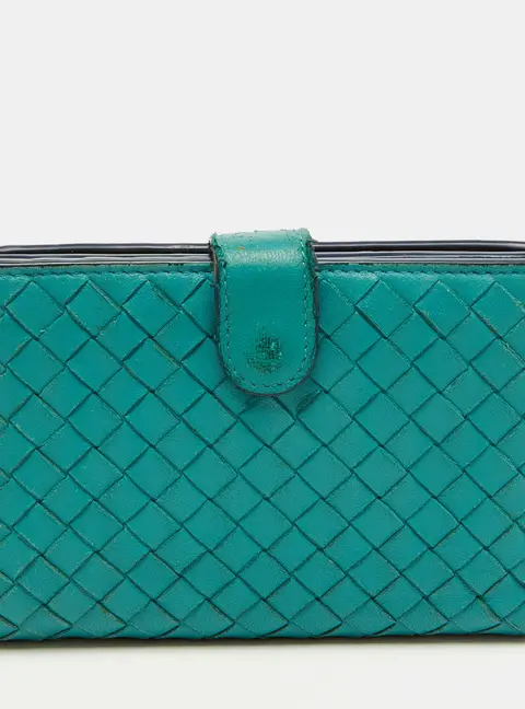 Bottega Veneta Light Blue Intrecciato Leather Compact Wallet