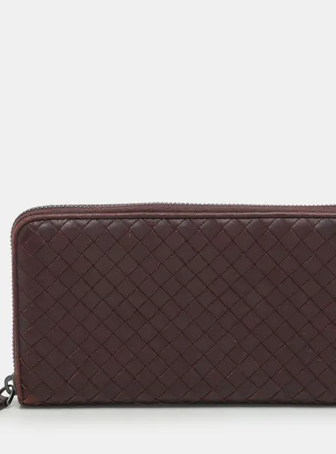 Bottega Veneta Burgundy Intrecciato Leather Zip Around Continental Wallet