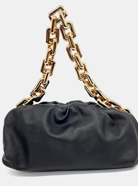 Bottega Veneta Black Leather Chain Shoulder Bag