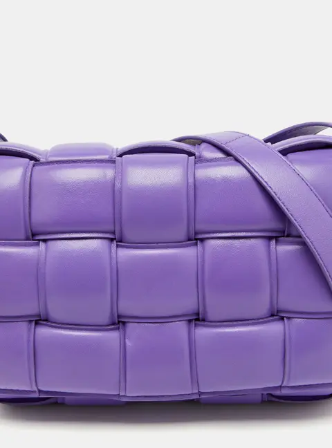 Bottega Veneta Purple Leather Padded Intreccio Cassette Shoulder Bag