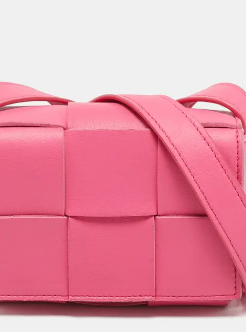Bottega Veneta Pink Intreccio Leather Mini Cassette Shoulder Bag