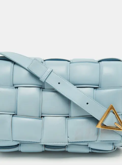Bottega Veneta Cassette Padded Medium Blue Leather Shoulder Bags
