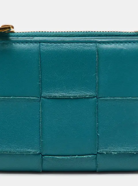 Bottega Veneta Blue Intrecciato Leather Cassette Bi-fold Zip Wallet