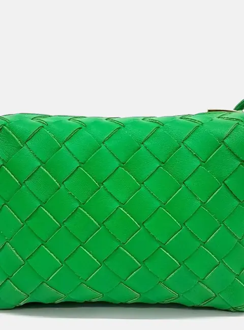 Bottega Veneta Mini Loop Parakeet Green Intrecciato Lambskin Leather Camera Bag