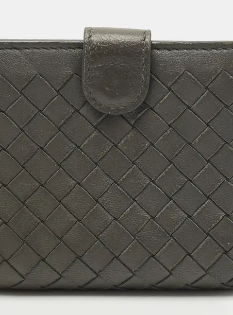 Bottega Veneta Grey Intrecciato Leather Flap French Wallet