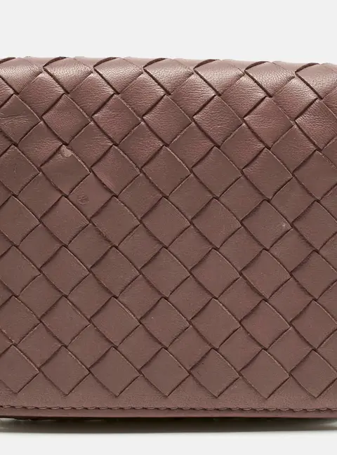 Bottega Veneta Pink Intrecciato Leather Trifold Compact Wallet