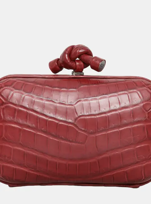 Bottega Veneta Knot Red Crocodile Leather Clutch Bag