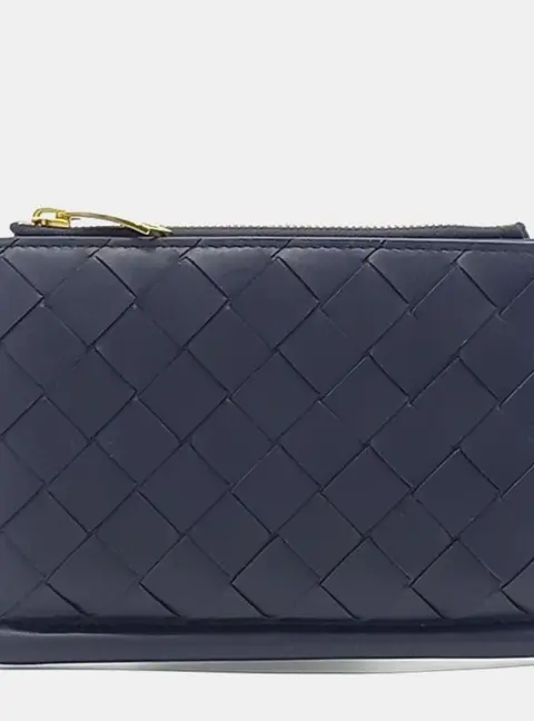 Bottega Veneta Solstice Medium Navy Blue Intrecciato Calfskin Leather Wallets Accessories Bags Base Bag