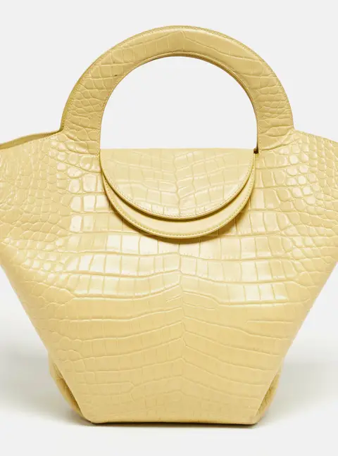 Bottega Veneta Yellow Crocodile Embossed Leather Doll Tote