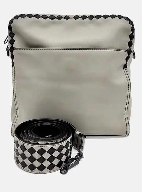 Bottega Veneta Intrecciato Medium Black Grey Leather Crossbody Bag