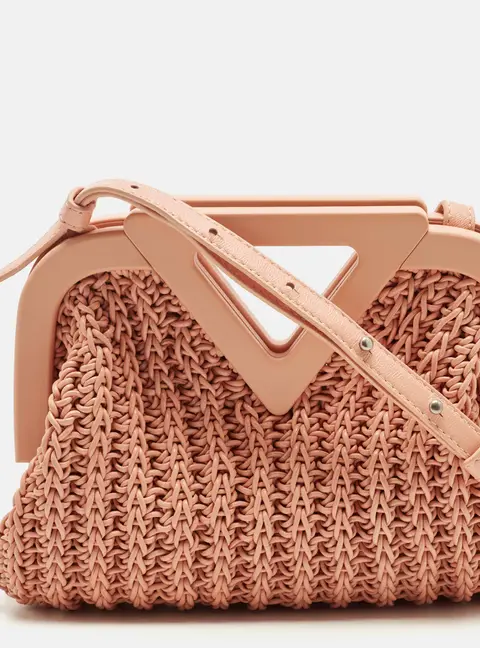 Bottega Veneta The Point Small Peach Braided Leather Shoulder Bag