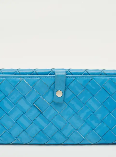 Bottega Veneta Light Blue Intrecciato Leather French Flap Wallet