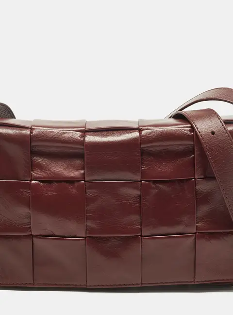 Bottega Veneta Cassette Burgundy Intrecciato Leather Shoulder Bag