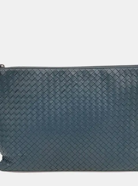 Bottega Veneta Intrecciato Medium Blue Nappa Leather Clutch Bag