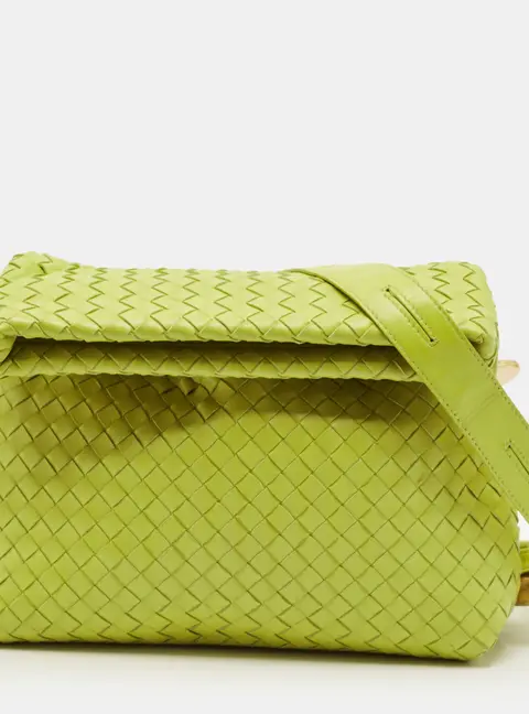 Bottega Veneta BV Fold Intrecciato Green Leather Shoulder Bag