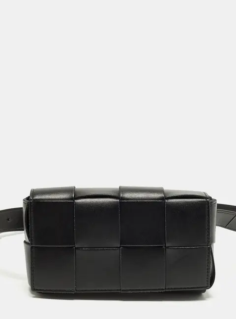 Bottega Veneta Cassette Mini Black Intrecciato Leather Belt Bag