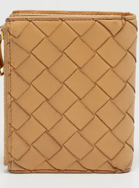 Bottega Veneta Beige Intrecciato Leather Compact Wallet