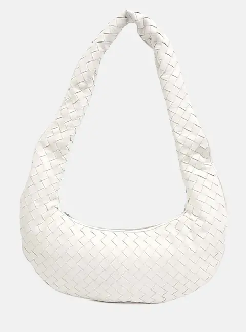 Bottega Veneta Buddy White Intrecciato Grained Lambskin Leather Shoulder Bag