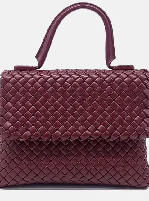 Bottega Veneta Patti Burgundy Intrecciato Leather Top Handle Bag