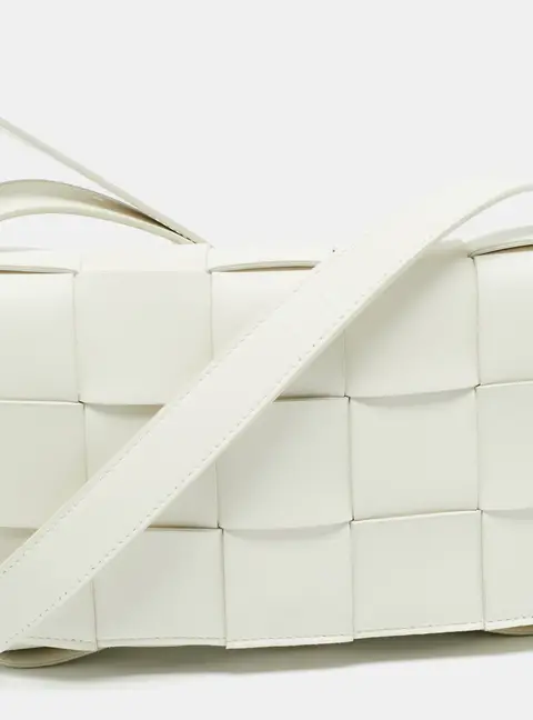 Bottega Veneta Cassette White Intrecciato Leather Shoulder Bag