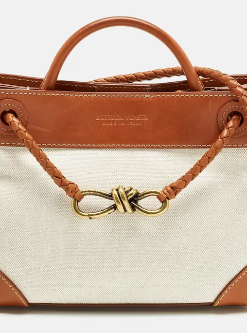Bottega Veneta Andiamo Small Brown/Natural Canvas and Leather Tote