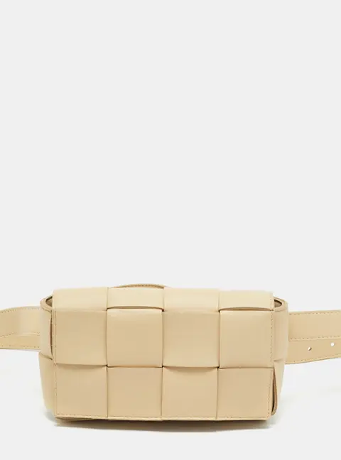 Bottega Veneta Cassette Mini Beige Intrecciato Leather Belt Bag