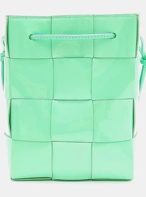 Bottega Veneta Green Leather Patent Cassette Bucket Bag