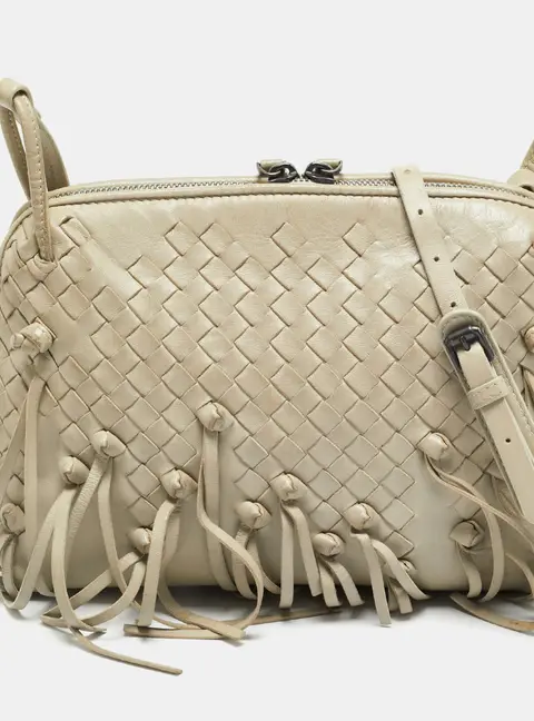 Bottega Veneta Nodini Light Beige Intrecciato Leather Shoulder Bag
