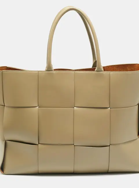 Bottega Veneta Acro Large Beige Intreccio Leather Tote