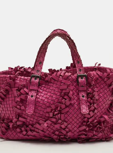 Bottega Veneta Fringe Pink Intrecciato Leather Cabat Tote