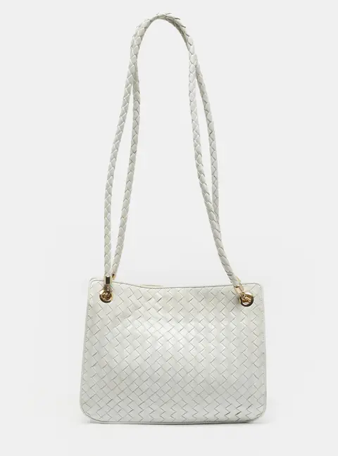 Bottega Veneta White Intrecciato Leather Shoulder Bag