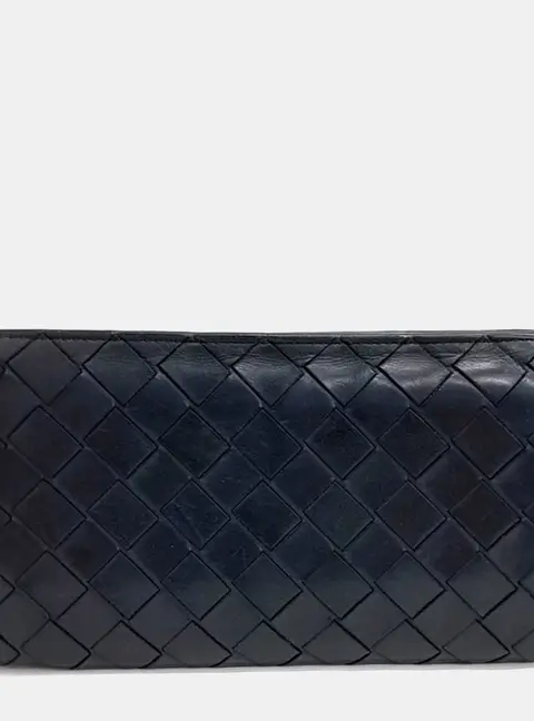 Bottega Veneta Intrecciato Navy Leather Long Wallet