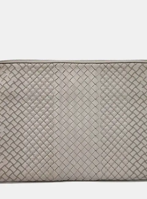 Bottega Veneta Intrecciato Grey Leather Clutch Bag