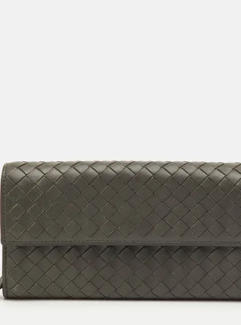 Bottega Veneta Grey Intrecciato Leather Flap Continental Wallet