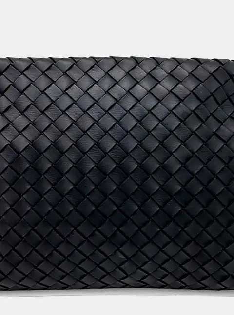 Bottega Veneta Intrecciato Black Leather Clutch Bag
