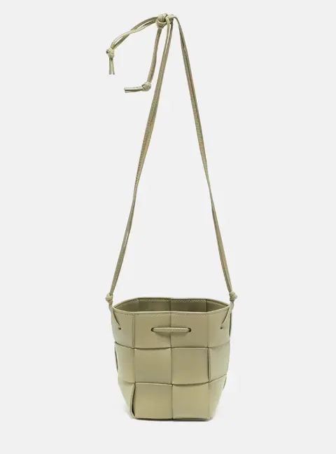 Bottega Veneta Cassette Mini Sage Green Intreccio Leather Bucket Bag