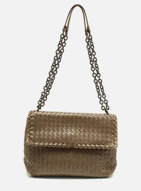 Bottega Veneta Olimpia Medium Dark Beige Intrecciato Leather Shoulder Bag