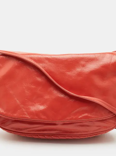 Bottega Veneta Orange Glazed Leather Flap Shoulder Bag