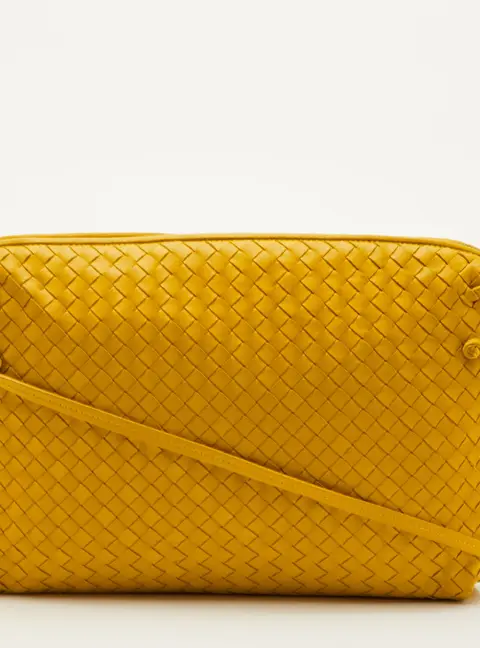 Bottega Veneta BV Nodini Yellow Intrecciato Leather Shoulder Bag