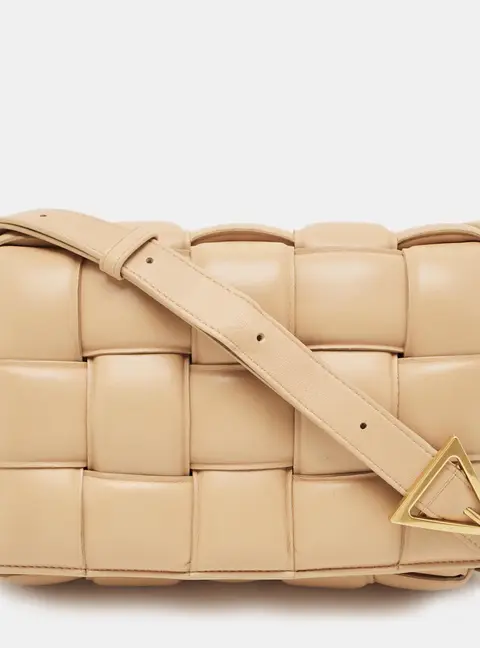 Bottega Veneta Padded Cassette Tan Intreccio Leather Shoulder Bag