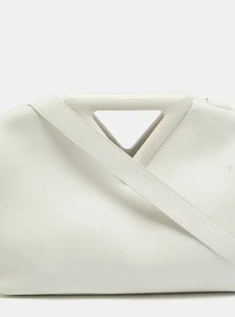 Bottega Veneta Point Medium White Leather Shoulder Bag