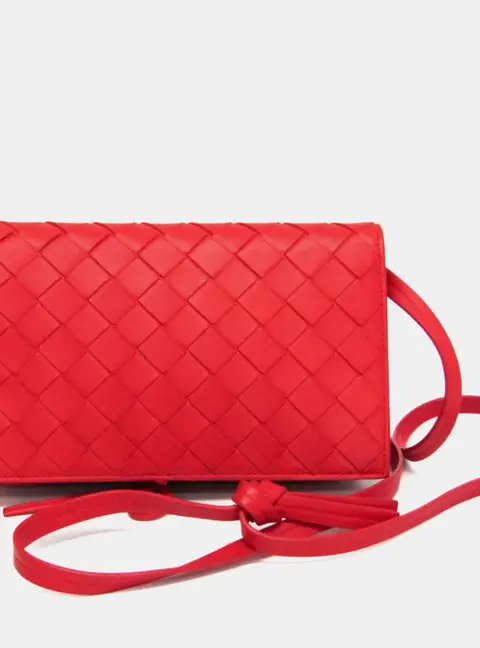 Bottega Veneta Intrecciato Red Nappa Leather Shoulder Bag
