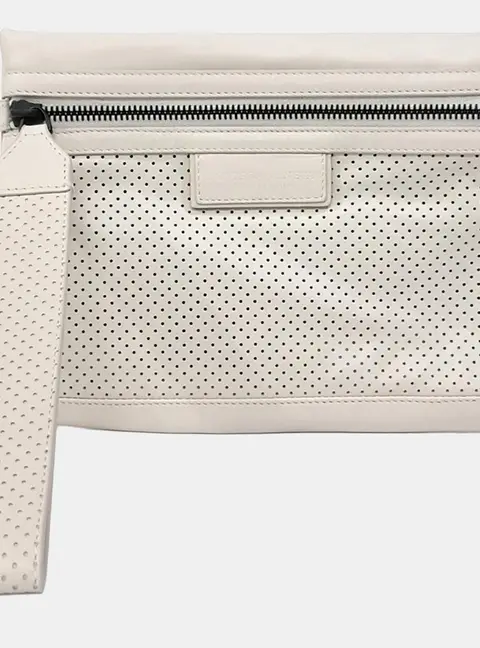 Bottega Veneta Small White Perforated Leather Clutch Bag