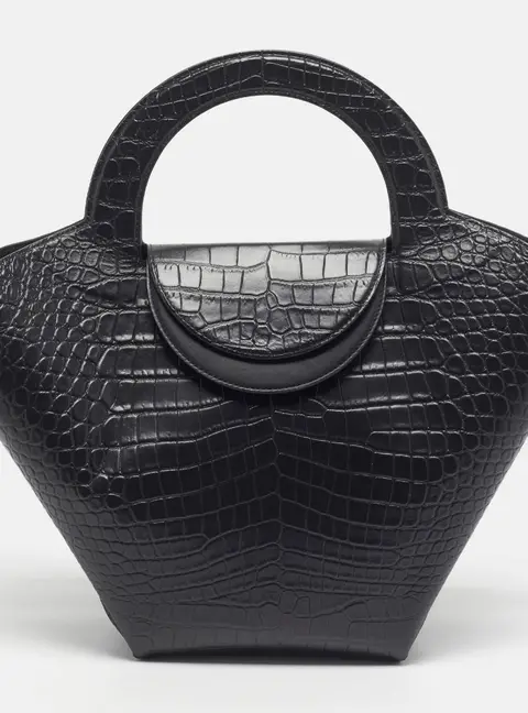 Bottega Veneta Doll Black Crocodile Embossed Leather Tote
